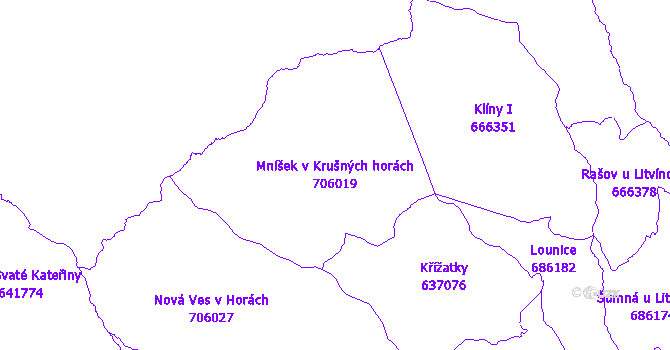 Katastrální mapa Mníšek v Krušných horách - přehledová mapa katastrálního území