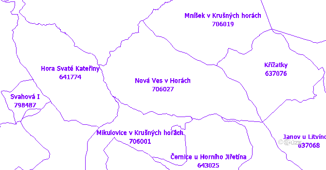 Katastrální mapa Nová Ves v Horách - přehledová mapa katastrálního území