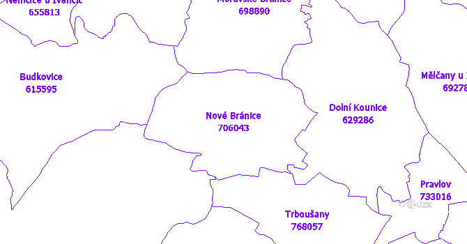 Katastrální mapa Nové Bránice - přehledová mapa katastrálního území