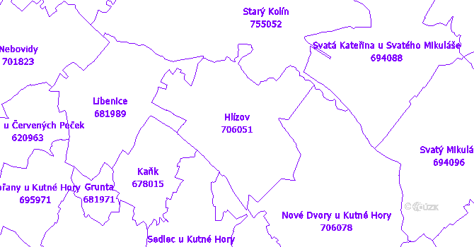 Katastrální mapa Hlízov - přehledová mapa katastrálního území