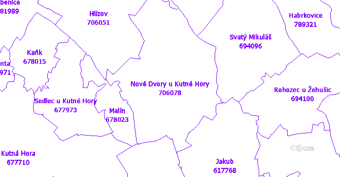 Katastrální mapa Nové Dvory u Kutné Hory - přehledová mapa katastrálního území