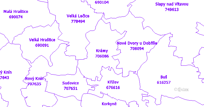 Katastrální mapa Krámy - přehledová mapa katastrálního území