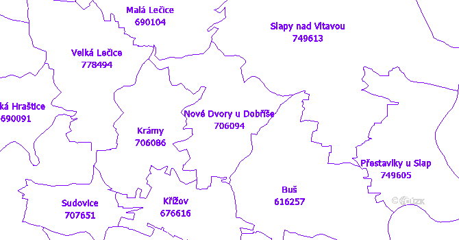 Katastrální mapa Nové Dvory u Dobříše - přehledová mapa katastrálního území