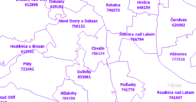 Katastrální mapa Chvalín - přehledová mapa katastrálního území