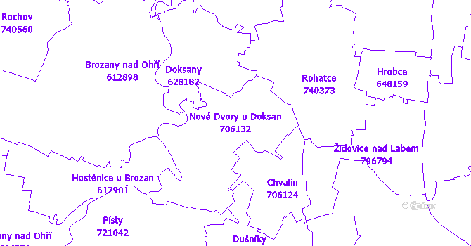 Katastrální mapa Nové Dvory u Doksan - přehledová mapa katastrálního území