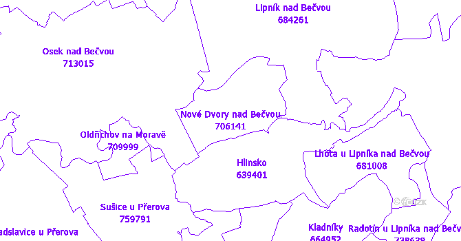 Katastrální mapa Nové Dvory nad Bečvou - přehledová mapa katastrálního území