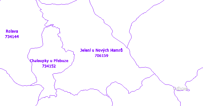 Katastrální mapa Jelení u Nových Hamrů - přehledová mapa katastrálního území