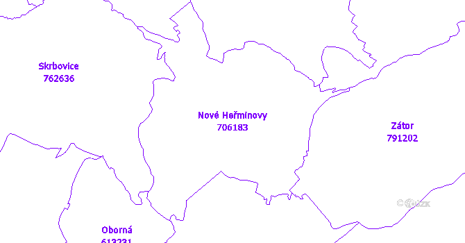 Katastrální mapa Nové Heřminovy - přehledová mapa katastrálního území