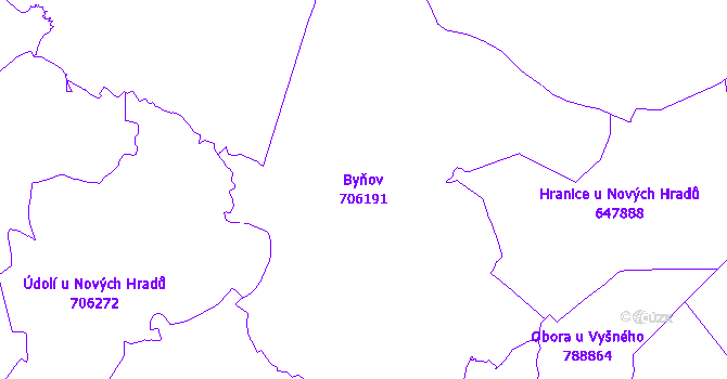 Katastrální mapa Byňov - přehledová mapa katastrálního území