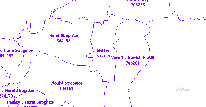 Katastrální mapa Mýtiny - přehledová mapa katastrálního území