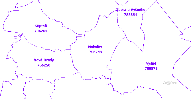Katastrální mapa Nakolice - přehledová mapa katastrálního území