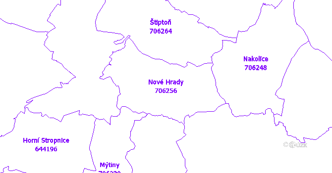 Katastrální mapa Nové Hrady - přehledová mapa katastrálního území