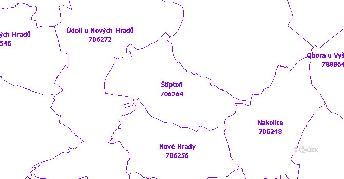Katastrální mapa Štiptoň - přehledová mapa katastrálního území