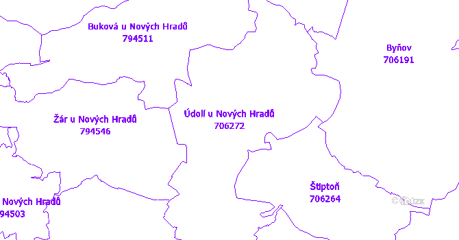 Katastrální mapa Údolí u Nových Hradů