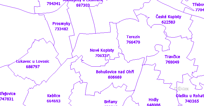 Katastrální mapa Nové Kopisty - přehledová mapa katastrálního území