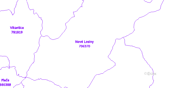 Katastrální mapa Nové Losiny - přehledová mapa katastrálního území