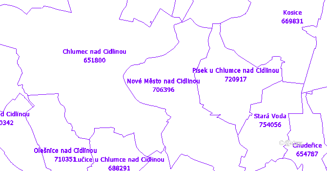 Katastrální mapa Nové Město nad Cidlinou - přehledová mapa katastrálního území