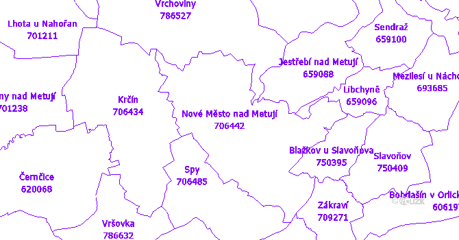 Katastrální mapa Nové Město nad Metují - přehledová mapa katastrálního území