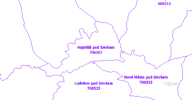 Katastrální mapa Hajniště pod Smrkem - přehledová mapa katastrálního území