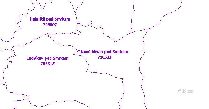 Katastrální mapa Nové Město pod Smrkem - přehledová mapa katastrálního území
