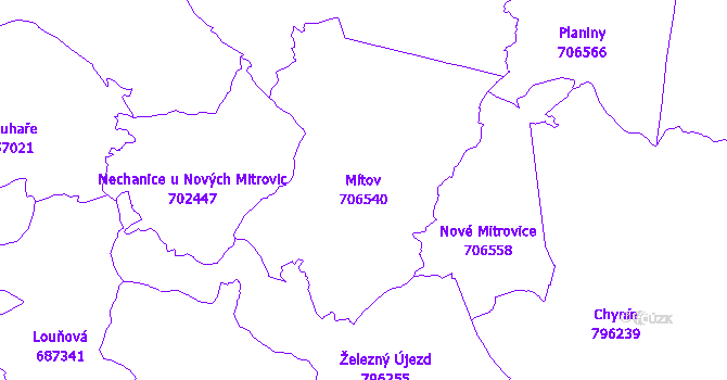 Katastrální mapa Mítov - přehledová mapa katastrálního území