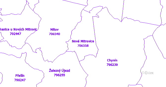 Katastrální mapa Nové Mitrovice - přehledová mapa katastrálního území