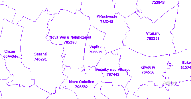 Katastrální mapa Vepřek - přehledová mapa katastrálního území