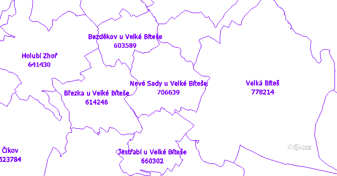 Katastrální mapa Nové Sady u Velké Bíteše - přehledová mapa katastrálního území