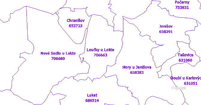 Katastrální mapa Loučky u Lokte - přehledová mapa katastrálního území