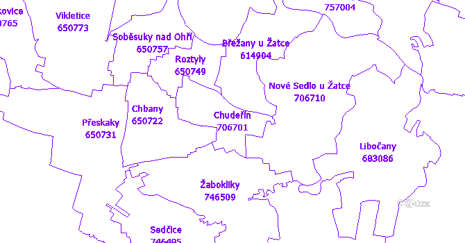 Katastrální mapa Chudeřín - přehledová mapa katastrálního území