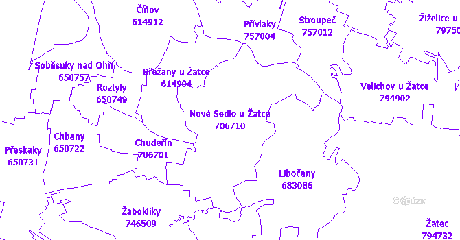 Katastrální mapa Nové Sedlo u Žatce - přehledová mapa katastrálního území
