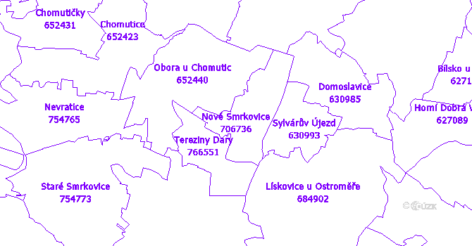 Katastrální mapa Nové Smrkovice - přehledová mapa katastrálního území