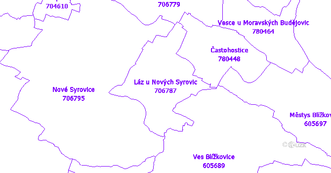 Katastrální mapa Láz u Nových Syrovic - přehledová mapa katastrálního území