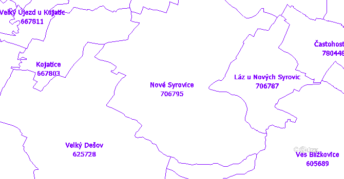 Katastrální mapa Nové Syrovice - přehledová mapa katastrálního území