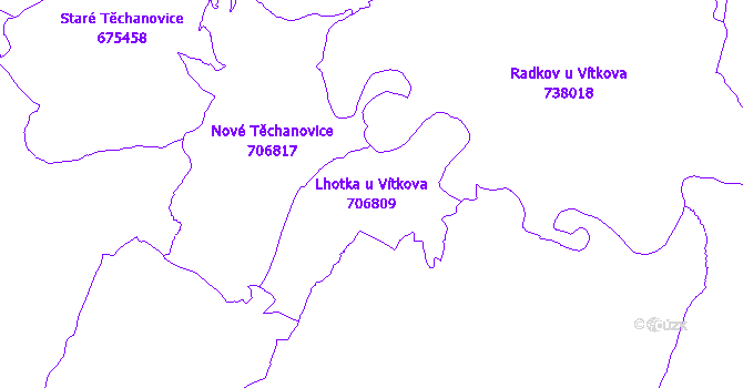 Katastrální mapa Lhotka u Vítkova - přehledová mapa katastrálního území