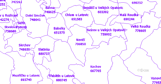 Katastrální mapa Novičí - přehledová mapa katastrálního území