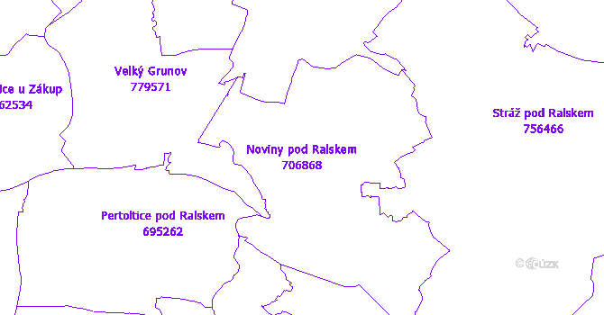 Katastrální mapa Noviny pod Ralskem - přehledová mapa katastrálního území