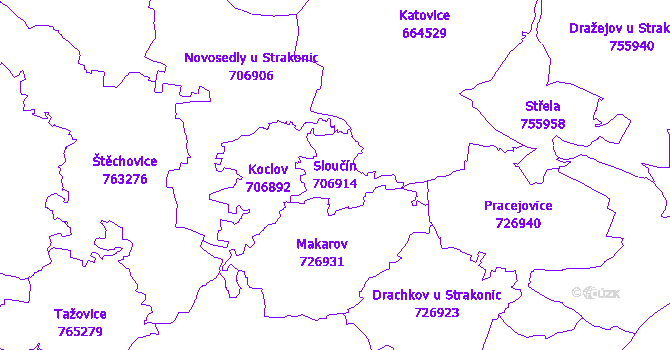 Katastrální mapa Sloučín - přehledová mapa katastrálního území