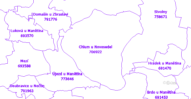 Katastrální mapa Chlum u Novosedel - přehledová mapa katastrálního území