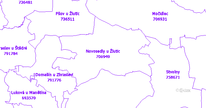 Katastrální mapa Novosedly u Žlutic - přehledová mapa katastrálního území