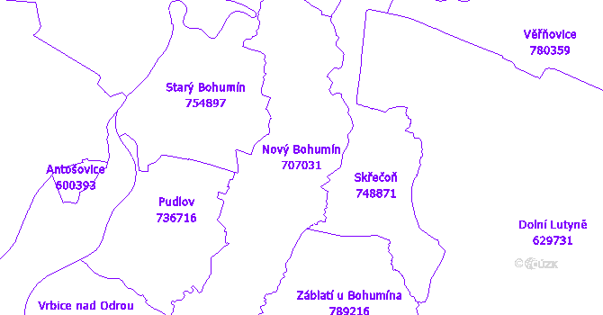 Katastrální mapa Nový Bohumín - přehledová mapa katastrálního území