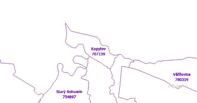 Katastrální mapa Kopytov - přehledová mapa katastrálního území