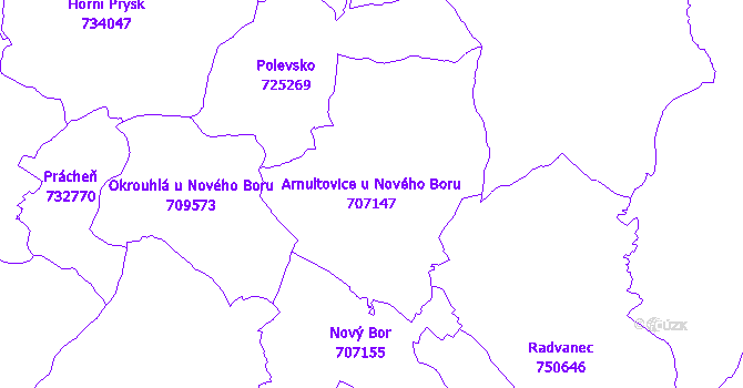 Katastrální mapa Arnultovice u Nového Boru - přehledová mapa katastrálního území