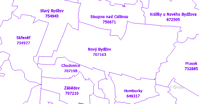 Katastrální mapa Nový Bydžov - přehledová mapa katastrálního území