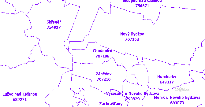 Katastrální mapa Chudonice - přehledová mapa katastrálního území