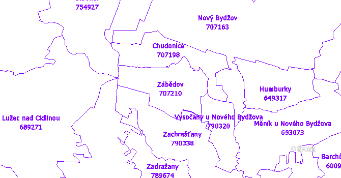 Katastrální mapa Zábědov - přehledová mapa katastrálního území