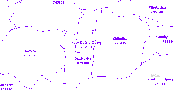 Katastrální mapa Nový Dvůr u Opavy - přehledová mapa katastrálního území