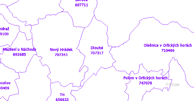 Katastrální mapa Dlouhé - přehledová mapa katastrálního území