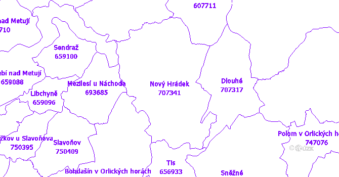 Katastrální mapa Nový Hrádek - přehledová mapa katastrálního území