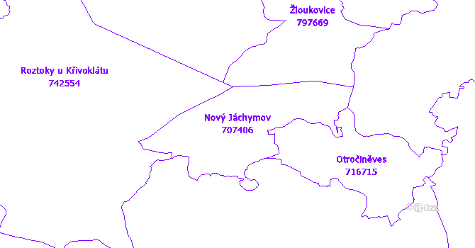 Katastrální mapa Nový Jáchymov - přehledová mapa katastrálního území